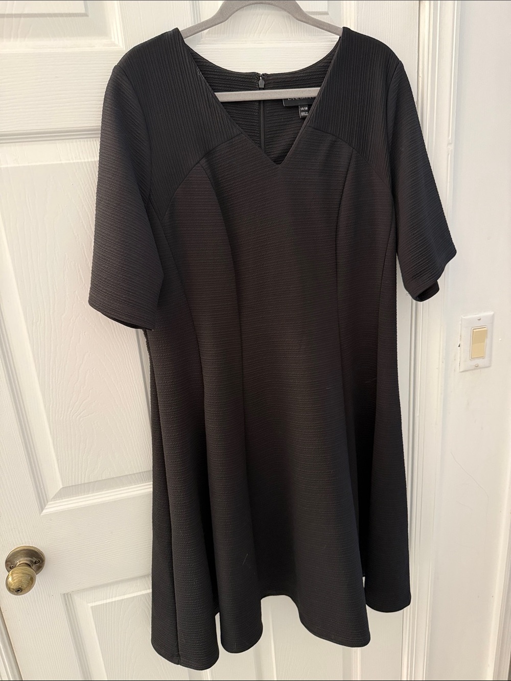 Lane Bryant Black Textured V-Neck Midi Dress